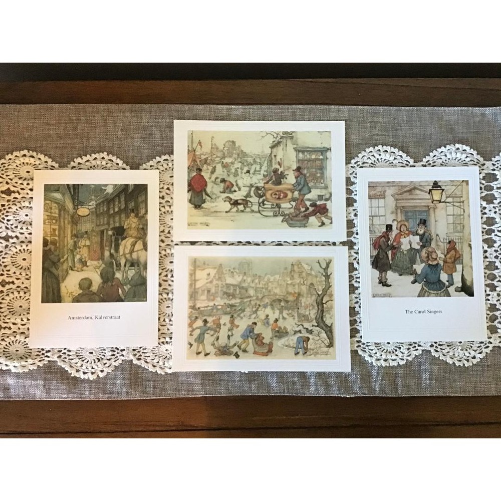 Anton Pieck Vintage Style Greeting Cards Set of 4 Winter Amsterdam Holiday Scene